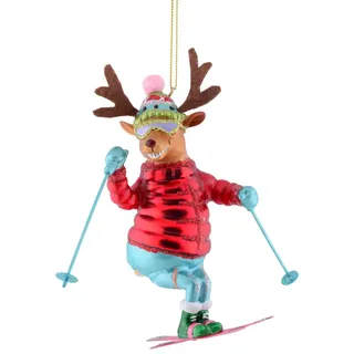 Gift Company Rentier auf Skiern Christbaumschmuck, Glas, 14cm