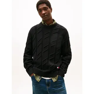 Tommy Jeans Rundhalspullover "TJM REG CHUNKY CABLE" Grobstrick mit Zopfmuster, regular fit, Rundhals, schwarz