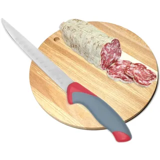 Cantini Schneidebrett aus Holz, rund, klein, für Salami, Ø 20 cm, professionell, rutschfest