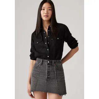 Jeansbluse LEVI'S "ESSENTIAL WESTERN", Damen, Gr. M (38), schwarz ages, Denim/Jeans, Obermaterial: 67% Lyocell, 17% Modal, 16% Baumwolle, Basic, figurbetont hüftbedeckend, eckige 1-Knopf-Manschette mit Schlitz, Blusen Jeansbluse, mit Brusttaschen mit Druckknöpfen