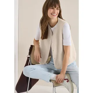 Fellweste CECIL "Curly fake Wool", Damen, Gr. XXL (46), teddy vanilleweiß, Fleece, Obermaterial: 100% Polyester, unifarben, normal hüftbedeckend, Rundhals, Westen Fellweste, in Woll-Optik