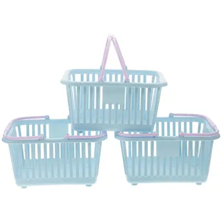 jojofuny 3 StüCk Mini Einkaufskorb Aus Kunststoff Mit Griffen - Spielzeugkorb FüR Kinder, Aufbewahrungskorb FüR KüChe Und Rollenspiele, 16 X 13 X 8 Cm, Himmelblau