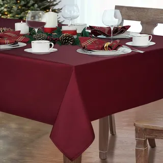 Yrendenge Rot Tischdecke Wasserabweisend Tischwäsche Rechteckige Tischtuch Abwaschbar Maschinenwaschbar Tischwäsche für Geburtstag Party, Hochzeit, Tischdeko Weihnachten (Dunkelrot, 150 x 300 cm)