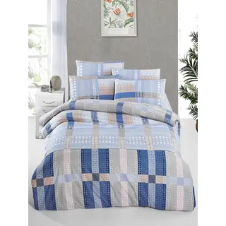 Nuit Des Rêves Ranforce Single XL Quilt Cover Set, 155 x 200 cm, 100% Cotton, Machine Washable, 145 Thread Count, Blue & Beige | Stylish & Comfortable Bedding, Twin