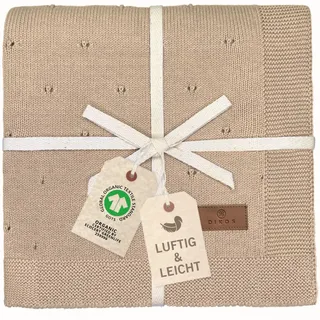 Babydecke Ajour Strick warmes Taupe – luftige Neugeborenen Decke aus weicher Bio-Baumwolle (GOTS/Oeko-TEX) – Ideal als Kuscheldecke und Baby Erstausstattung - Geschenk zur Geburt Baby Mädchen/Junge