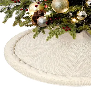 Weihnachtsbaum Decke Rund Weihnachtsbaumrock, Weiß Christbaum Decke Groß Weihnachtsbaum Teppich, Gestrickt Tannenbaum Decke Weihnachtsbaum Unterlage für Weihnachtsdeko Neujahr Party (92cm)