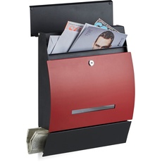 Bild Design Briefkasten mit Zeitungsfach schwarz-rot