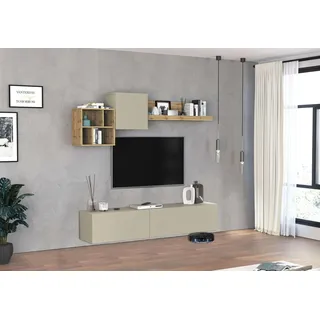 TV-Wand OTTO HOME "Chronos TV-Set, Wohnwand – Elemente frei platzierbar, Made in Italy", taube, eiche wotan, B:220cm H:190cm T:40cm, Kastenmöbel-Sets, TV-Wand, Lowboard B 210 cm,Hängeschrank,Hängeregal B 50 cm,Wandregal B 120 cm