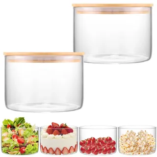 Sibosen 2 x Glasschüssel mit Deckel, Trifle-Schüssel Glasschale, Dessertschale, 1600 ml Salatschüssel, große runde Glasschüssel für die Küche, Glasschüssel, große Glassalatschüssel, spülmaschinenfest