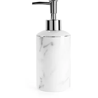 ANTIS'S HOME Keramik Seifenspender, 370 ml Spülmittelspender - Nachfüllbarer Flüssigseifenspender mit silbernem Pumpkopf, Marmor Optik mit silbernen Linien für Bad & Küche