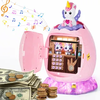 Yellcetoy Spardose Kinder, Einhorn Tresor Kinder mit Code Elektrische Safe Sparschwein Sparbüchse Geldsafe ATM Piggy Bank, Geburtstag Weihnachts Ostern Geschenke für Mädchen 3 4 5 6 7 8 9+ Jarhe