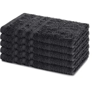 Lavea® 5er Set Gästehandtücher Set, Gästetücher 30x50 cm, Frottee Gästetuch aus 100% Baumwolle, Handtücher Set, weich und saugstark, Serie Elena, 60 °C waschbar, Handtuch, Anthrazit