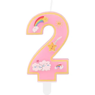 Regenbogen Zahl Geburtstagskerzen, Rosa Zahl 2 Kerzen, Cartoon-Thema Geburtstagskerzen, Mädchen Jungen 2nd Geburtstag Dekorationen, Regenbogen Kuchen Kerzen Kuchen Topper für Jungen Mädchen Geburtstag
