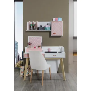Schreibtisch Wandregal Holz Kinderzimmer Schreibtische Zimmer Möbel Design Rosa - Rosa
