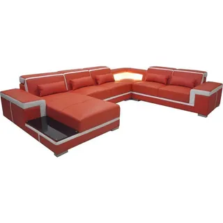 Design Eck Sofa + USB Polster Ecke Leder Sitz Couchen Wohnlandschaft XXL U Form - Orange