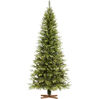 FAIRYTREES Weihnachtsbaum künstlich 220cm Nordmanntanne SLIM Premium | Tannenbaum Holzständer |  EU | Christbaum künstlich mit Naturgetreue Spritzguss Elemente - Grün