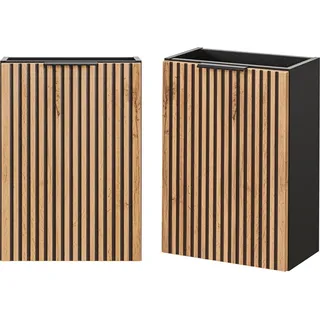 Waschtischunterschrank 40 cm XANTEN-56 in anthrazit mit Eiche Nb. schwarz gerillt, B/H/T: ca. 40/57/22 cm - Braun