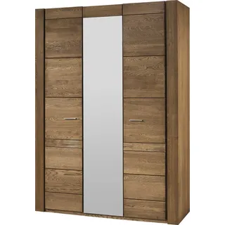 Furniture24 Kleiderschrank Velvet 73 Schrank Wohnzimmerschrank 3 Türiger mit Spiegel und Led licht Massivholz Eiche fronten Natturfurnier Eiche Wohnzimmer Rustical Eiche - Schwarz