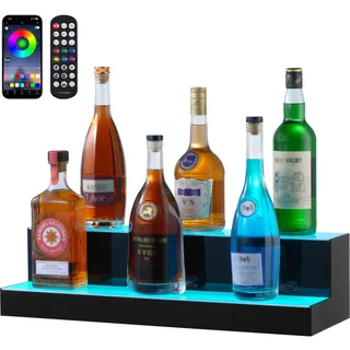 VEVOR Barregal Weinregal, LED-beleuchtetes Hausbarregal mit RF-Fernbedienung und App-Steuerung, 2 stufiges Getränkebeleuchtungsregal aus Acryl, 60 x 20 x 15 cm Weinflaschenständer Freistehend
