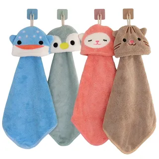 DEKAZIA® 4er-Set Tier Waschlappen für Kinder - Mikrofaser Kinderhandtuch & Waschhandschuh mit Tiergesicht - Weiche Gästehandtücher für Baby & Kleinkind - Hängende Handtücher