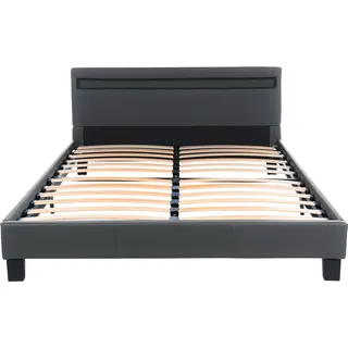 HOME DELUXE - LED Bett ASTRO -  Dunkelgrau, 140 x 200 cm - Inkl. Lattenrost I Polsterbett Design Bett inkl. Beleuchtung - Dunkelgrau