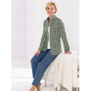 Hausanzug FEEL GOOD, Damen, Gr. 20/21, blau (rauchblau, schilf, gemustert), 75% Polyester, 20% Viskose, 5% Elasthan, Hose:95% Baumwolle, 5% Elasthan, Homewear-Sets Hausanzug
