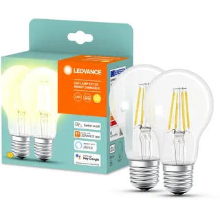LEDVANCE AC32941 E27 6W 2PACK LED-Lampe, Birnenform, Sockel E27, 6 Watt, Warmweiß, 2700 K, dimmbar, Amazon Alexa / Apple HomeKit / Google Home,6kWh/1000h