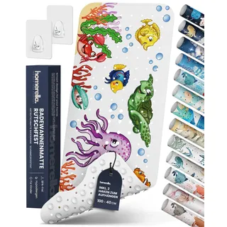 homerella Badewannenmatte Kinder & Baby rutschfest 100x40cm inkl. 2 Haken | Antibakteriell, 100% BPA Frei & schimmelresistent - Antirutschmatte Badewanne, Rutschfeste Badematte Kinder waschbar