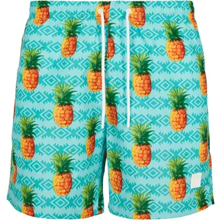 URBAN CLASSICS Pattern Swim Shorts, Herren, Badeshorts in pineapple aop, - Türkis / 5XL