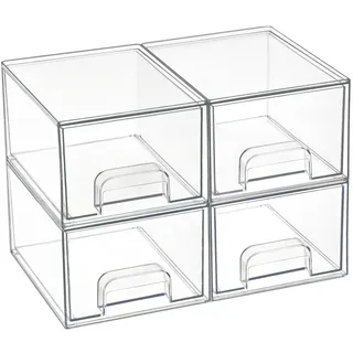 Vtopmart 4 Pack Stackable Storage Drawers, Acrylic Organiser with 32 Non-slip Mat, Aufbewahrung und Organisation for Dresser, Bathroom , Kosmetik , Küche,Vorratsschrank