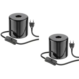 ledscom.de 2 Stück Tischlampe TIPO, Schalter, Porzellan, schwarz, 1x E27 max. 300W