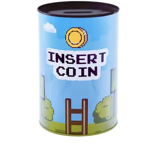 FISURA – Originale XL Spardose “Insert Coin”. Metalldose-Spardose als Geschenk für Gamer. Stahldose für EIN lustiges Geschenk. Blaue und grüne Spardose. Maße: 20 x 20 x 13 Zentimeter.