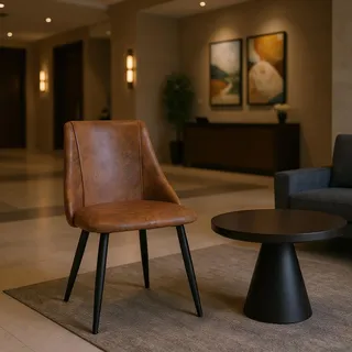 MEUBLE Cosy Konferenzstühle 2er Set, Besucherstühle ohne Armlehnen, Empfangsstuhl mit Metallgestell, für Hotellobby, Wartebereich, Konferenzraum, Braun