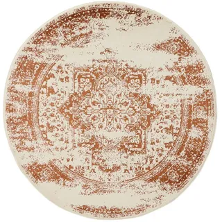 benuta Vintage-Teppich Suki ø 160 cm rund , Creme, Orange , Kunststoff , Vintage , Rund , 160x160 cm , Oeko-Tex® Standard 100 , für Fußbodenheizung geeignet, in verschiedenen Größen erhältlich, pflegeleicht , Teppiche und Böden, Teppiche, Vintageteppiche