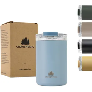 Groenenberg Thermobecher 320 ml | Kaffeebecher to go 100% Auslaufsicher | Hält mind. 4 h warm | Coffee to go Becher aus recyceltem Edelstahl (Sky)