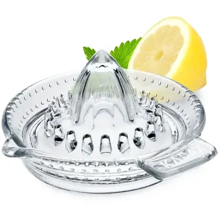 KADAX Zitruspresse aus Natrium-Kalzium Glas, manuelle Zitronenpresse mit Ausgießer, Saftpresse, Zitronenentsafter, Orangenpresse, Limettenpresse (Transparent)