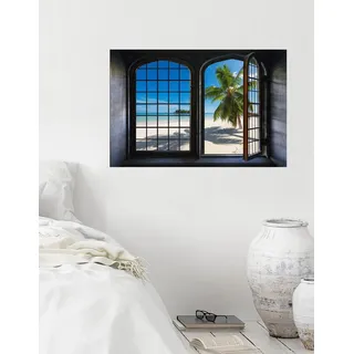 queence Wandsticker »Palmenstrand« Wandsticker, Wandbild, selbstklebend, 3D, Fenster, bunt