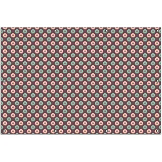 Wallario Outdoor-Poster für Garten oder Balkon, Motiv Muster mit grünen und rosa-farbenen Blüten, in ca. 100 x 150 cm - Weiß