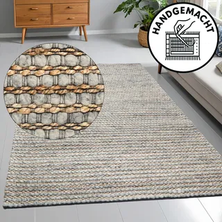 Wollteppich OTTO HOME "Leevy, Wolle und Jute, handgewebt, Handweb Teppiche" Gr. 6, grau, B:200cm H:25mm L:300cm, Jute, Wolle, Teppiche, Wollteppich, schöne Streifenoptik, Wohnzimmer, Schlafzimmer, Esszimmer