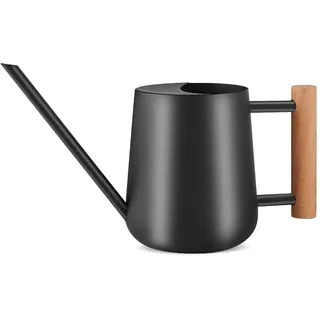 Niboow 1L Gießkanne Zimmerpflanzen, (1000 ml) 35 Oz Metall Edelstahl Klein Giesskanne mit Langem Auslauf und komfortablem Holzgriff für Innen und Außenbereich Pflanze Bonsai Garten Blume - Schwarz