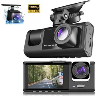 Drei-Lenzen-Dashcam mit doppeltem Aufnahmefunktion für vorn und hinten, 1080p Full HD, 256 GB Speicherkarte.