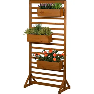 dobar® Holz Paravent Rankgitter mit Pflanzkästen - freistehende Spalierwand als Sichtschutz & Raumteiler für Garten, Balkon & Terrasse - Rankhilfe für Kletterpflanzen mit 3 Blumenkästen - 75 x 40 x 16