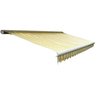 MCW Kassetten-Markise H123 mit Volant 4,5x3m Polyester Gelb/Weiß