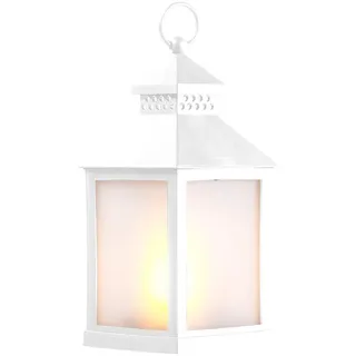 Lunartec Laterne mit LED Licht: LED-Laterne mit realistischem Flammenspiel und Timer, weiß (mit Beleuchtung, mit Timerfunktion, Flamme)