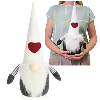 com-four® Weihnachtswichtel Deko Gnom 40 cm, 1,4 kg Weihnachtswichtel für skandinavisches Flair - Hochwertige Verarbeitung - Wichtel für Weihnachten (Wichtel - Herz auf weißer Mütze)