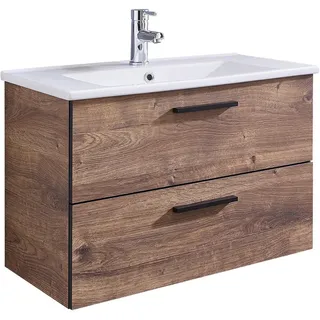 Xora Waschtischkombi , Eichefarben , Keramik , 2 Schublade(n) Schubladen , 75 cm , Made in Germany , Badezimmer, Waschbecken & Armaturen, Waschtische