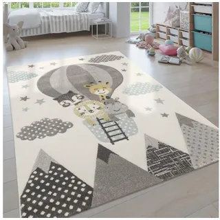 Paco Home - Kinderzimmer Teppich Blau Grau Heißluftballon Wolken Tiere 3-D Design Pastell 240x340 cm