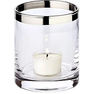 Edzard Windlicht Molly, Höhe 10 cm, Durchmesser 8,5 cm, mundgeblasenes Kristallglas mit Platinrand - Teelichtglas, Teelichthalter für Maxi-Teelicht