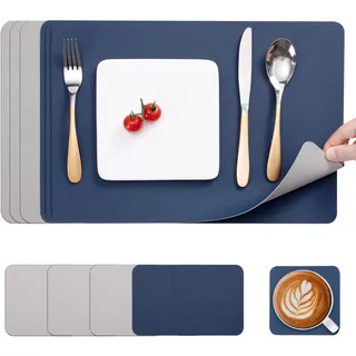 Myir JUN Tischsets abwaschbar doppelseitige Leder Platzsets abwaschbar | 6er Set Tischsets und Untersetzer Platzdeckchen abwaschbar rutschfest umkehrbar Tischsets Lederoptik Untersetzer Teller