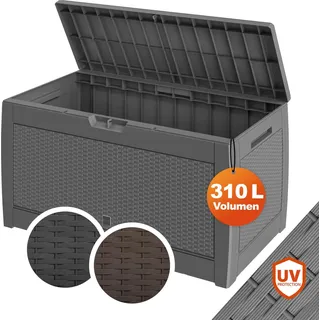 CASARIA® Gartenbox Grau UV-beständig 310L Haltegriffe Rollen Terrasse Balkon Wohnzimmer Wintergarten Truhe Auflagenbox Kissenbox 119x48cm Rattan-Optik - Hellgrau
